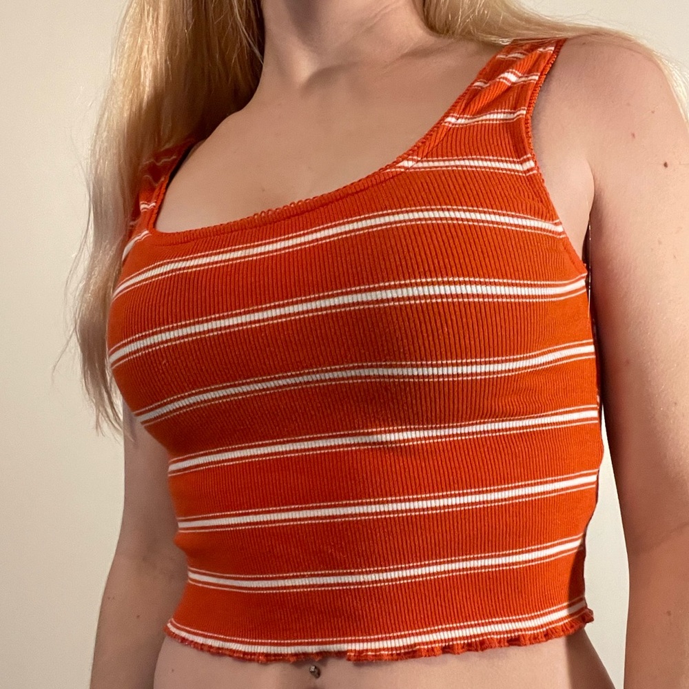 Forever 21 Orange & White Striped Crop Top